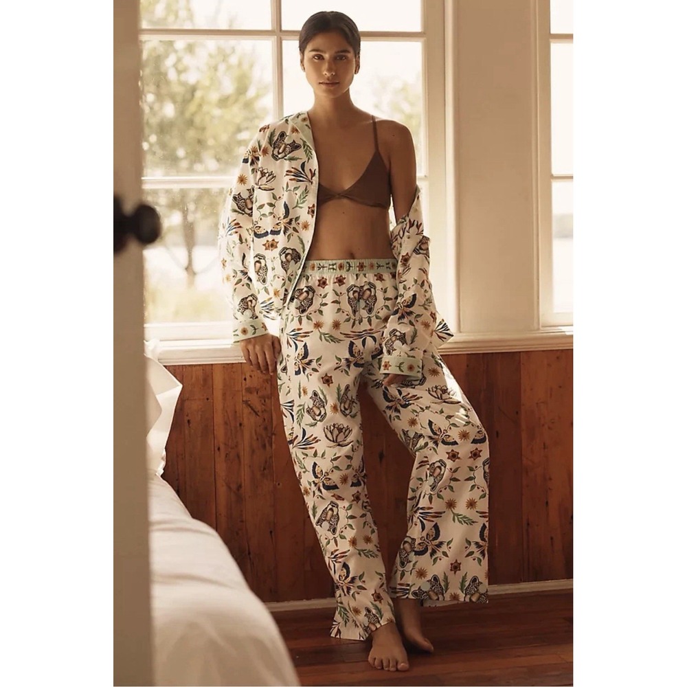 ANTHROPOLOGIE LYREBIRD CLOUD FLANNEL PAJAMA PANTS- SIZE X-SMALL Jungle Jaguar